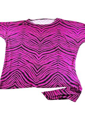 Michael Kors Pink Zebra Print Top Womens L Short Sleeve Lightweight bold summer